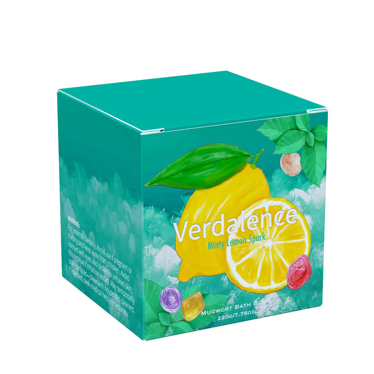Verdalence™ Mugwort Bath Bomb — Minty Lemon Spark (220g)